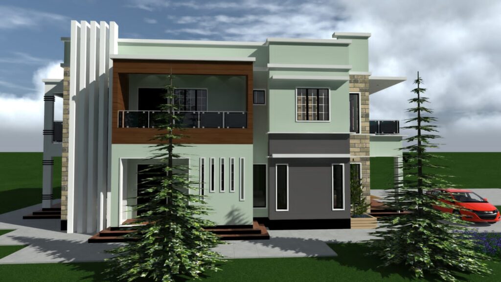 5-Bedroom Flat roof Plan with garage